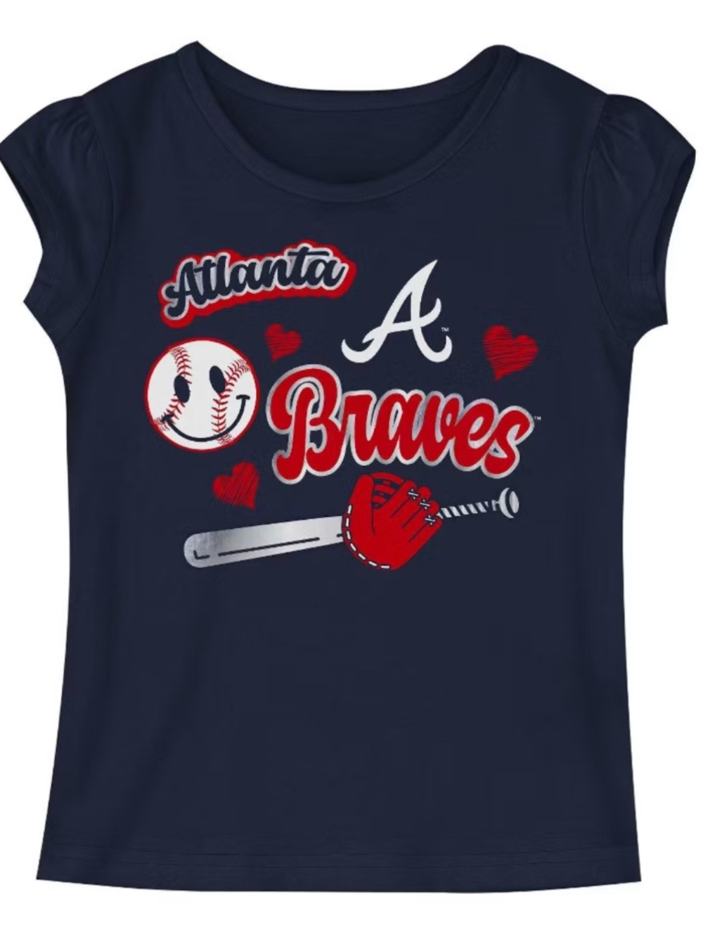 Atlanta Braves Girls Navy Blue Graphic Tee Shirt NWT - Size 3T